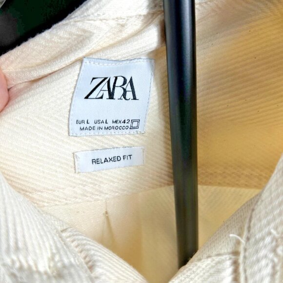 NWT - Zara - Men’s Relaxed Fit Shirt Cream Ivory - Size Large - Picture 3 of 5
